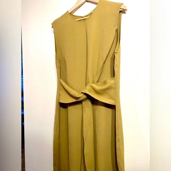 ARKET Crêpe Knot Dress - Mustard yellow Size large midi - Picture 6 of 14